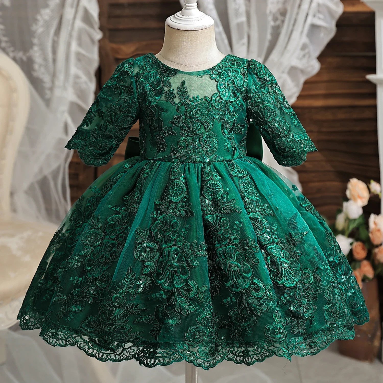 Girls And Toddler Long Sleeve Lace Birthday Tutu Princess Dress
