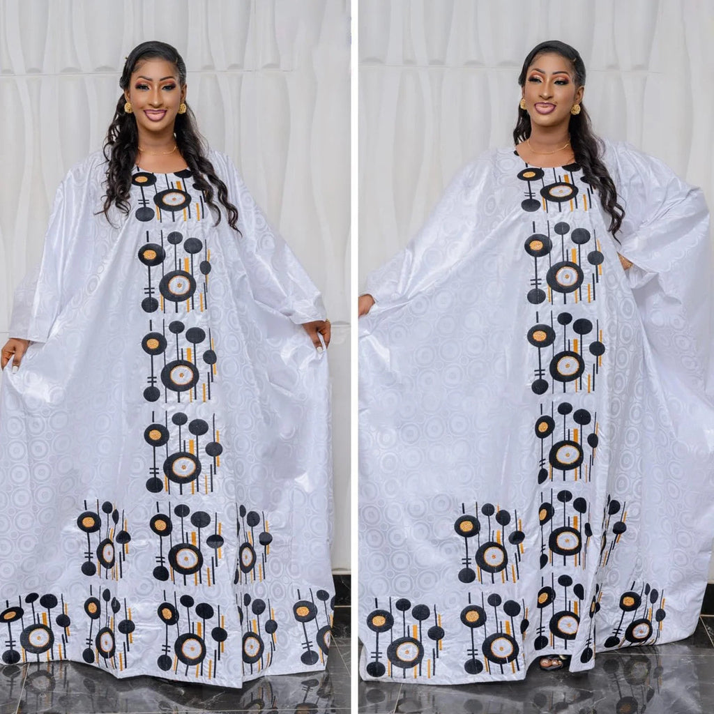 African Dresses For Women Bazin Rich Embroidery Design Floor Length With Scarf