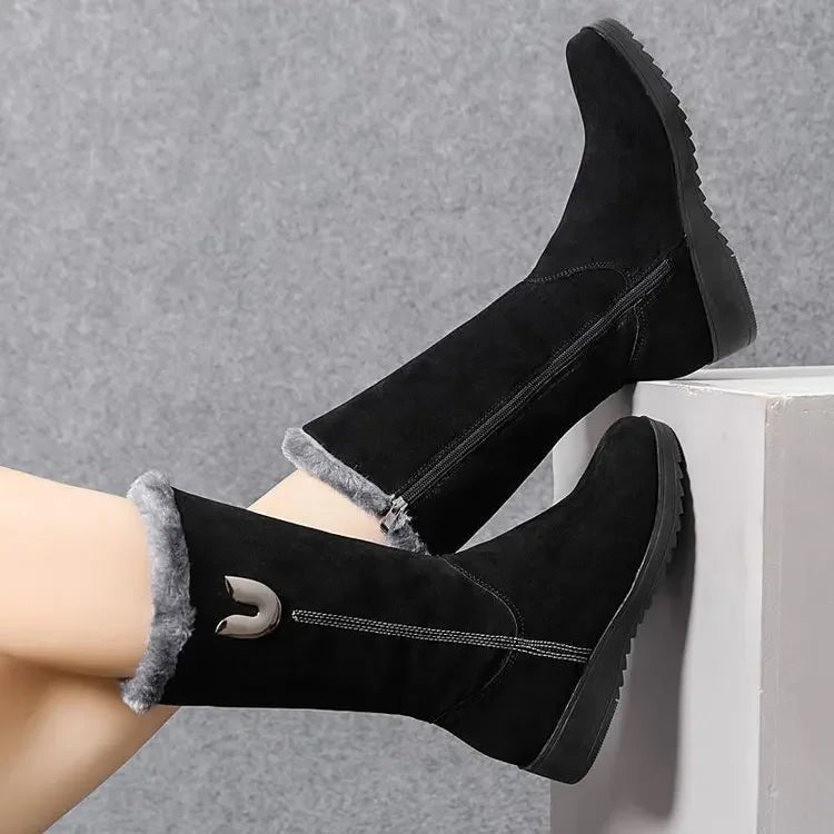 Warm Chelsea High Fur Boots Women 2025 Winter Shoes for Women Chunky Mid-calf
