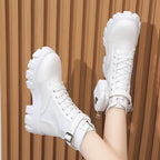 Women Motorcycle Leather Classic Punk Boots