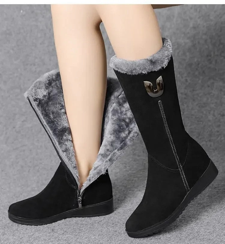Warm Chelsea High Fur Boots Women 2025 Winter Shoes for Women Chunky Mid-calf