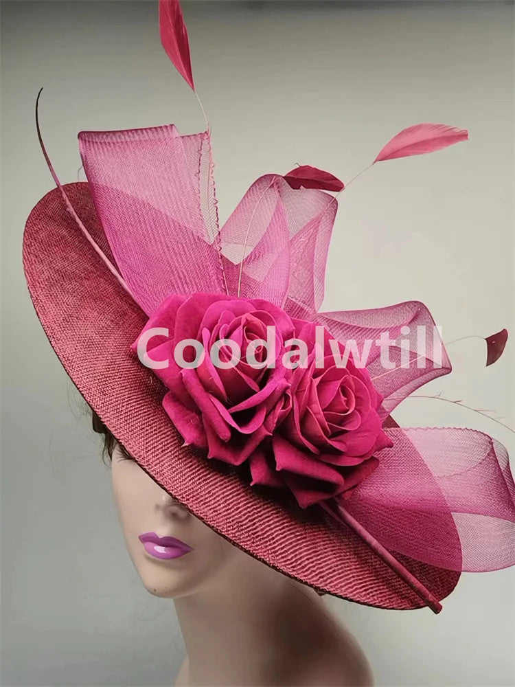 Big Flower Fascinators Hat Headpiece Women Kentucky Church Millinery Cap Ladies