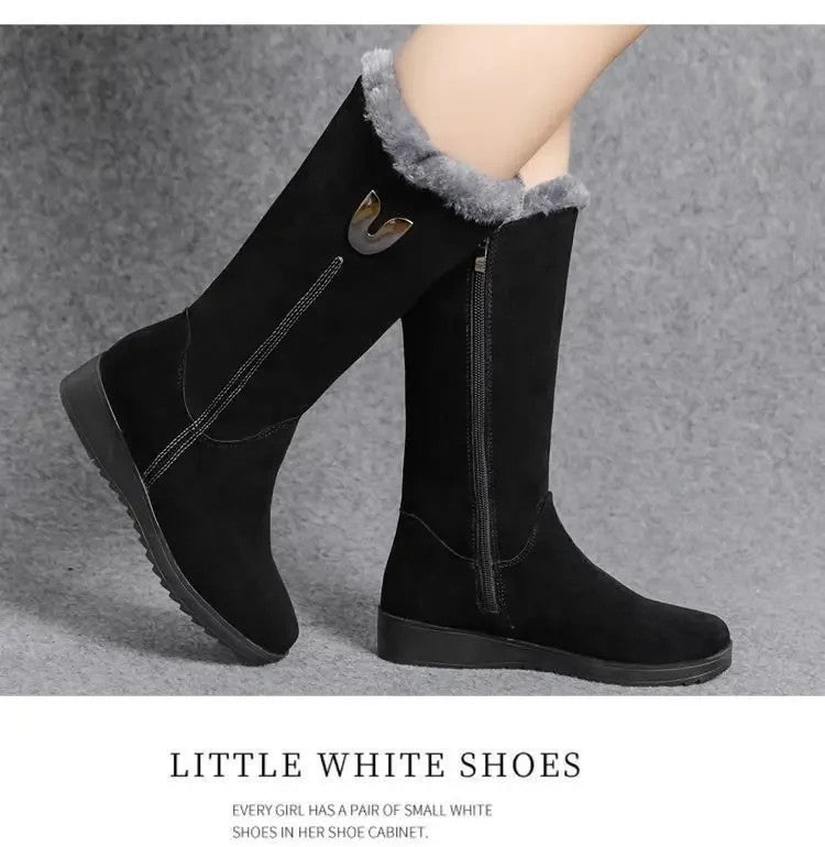 Warm Chelsea High Fur Boots Women 2025 Winter Shoes for Women Chunky Mid-calf