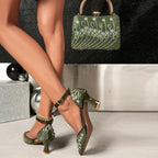 Women's Elegant Rhinestone Pointed Toe Pumps With Matching Shoes And Bag Set