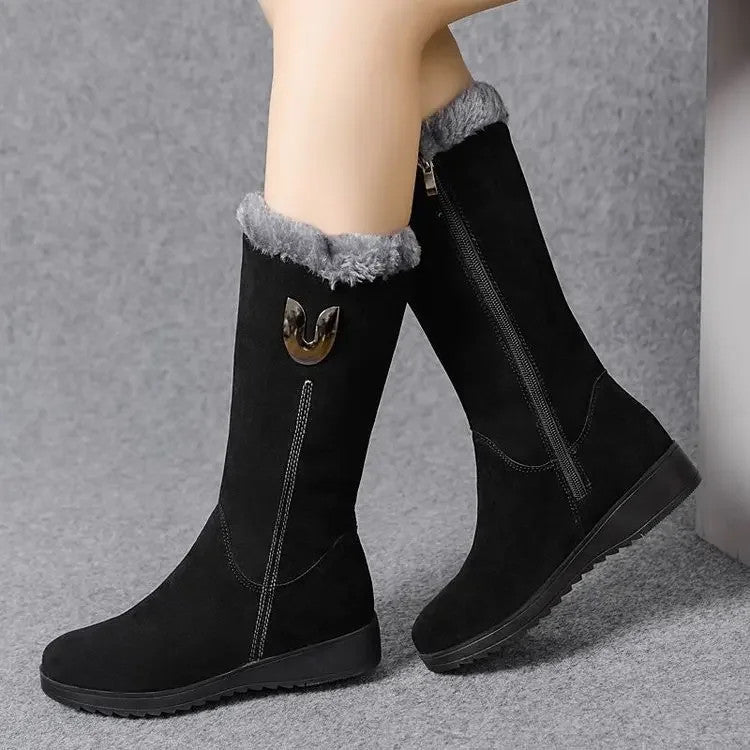 Warm Chelsea High Fur Boots Women 2025 Winter Shoes for Women Chunky Mid-calf