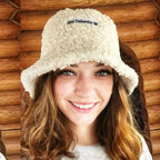 Women Girls Faux Fur Bucket Hat Plush Warm Fisherman Hat Outdoor Windproof
