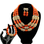 Latest Coral Jewelry Sets Nigerian Dubai Orange Necklace Sets of Beads African