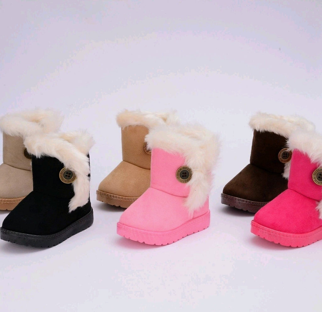 Kids Winter Warm Ankle Snow Boots Boys Girls Pull On Fur Lined Toddlers Shoes