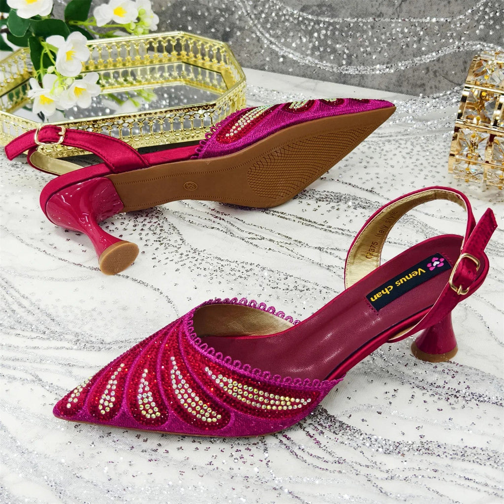 Women's Italian Diamond Studded Shoes and Bag Matching Set