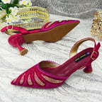 Women's Italian Diamond Studded Shoes and Bag Matching Set