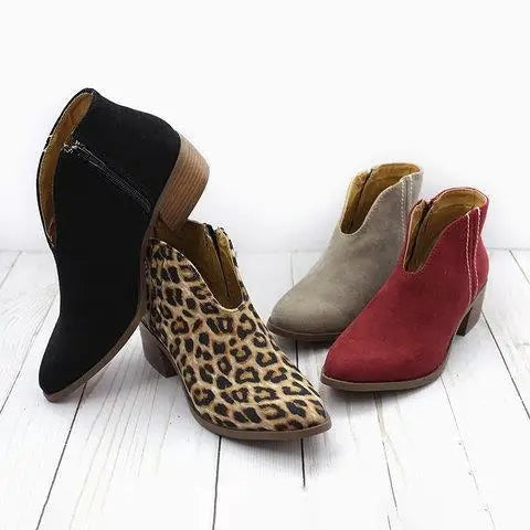 High Heel Boot Women Sexy Pointy Thick Heel Boots Party Leopard Print Shoe