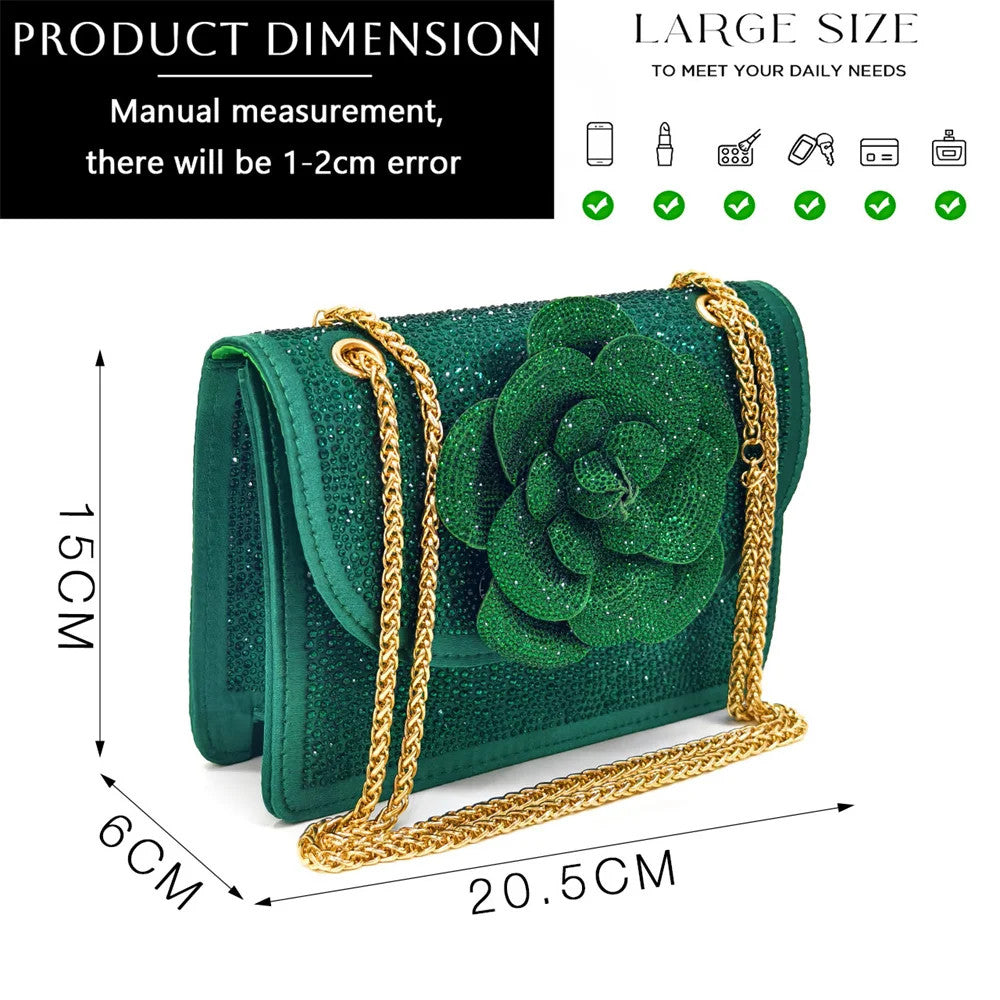 Women's Pointed-Toe Large Flower Decoration Rhinestone Low Heel Italian Shoes