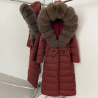 Real Faux Fur Collar Puffer Jacket Duck Down Thick Coat For Women