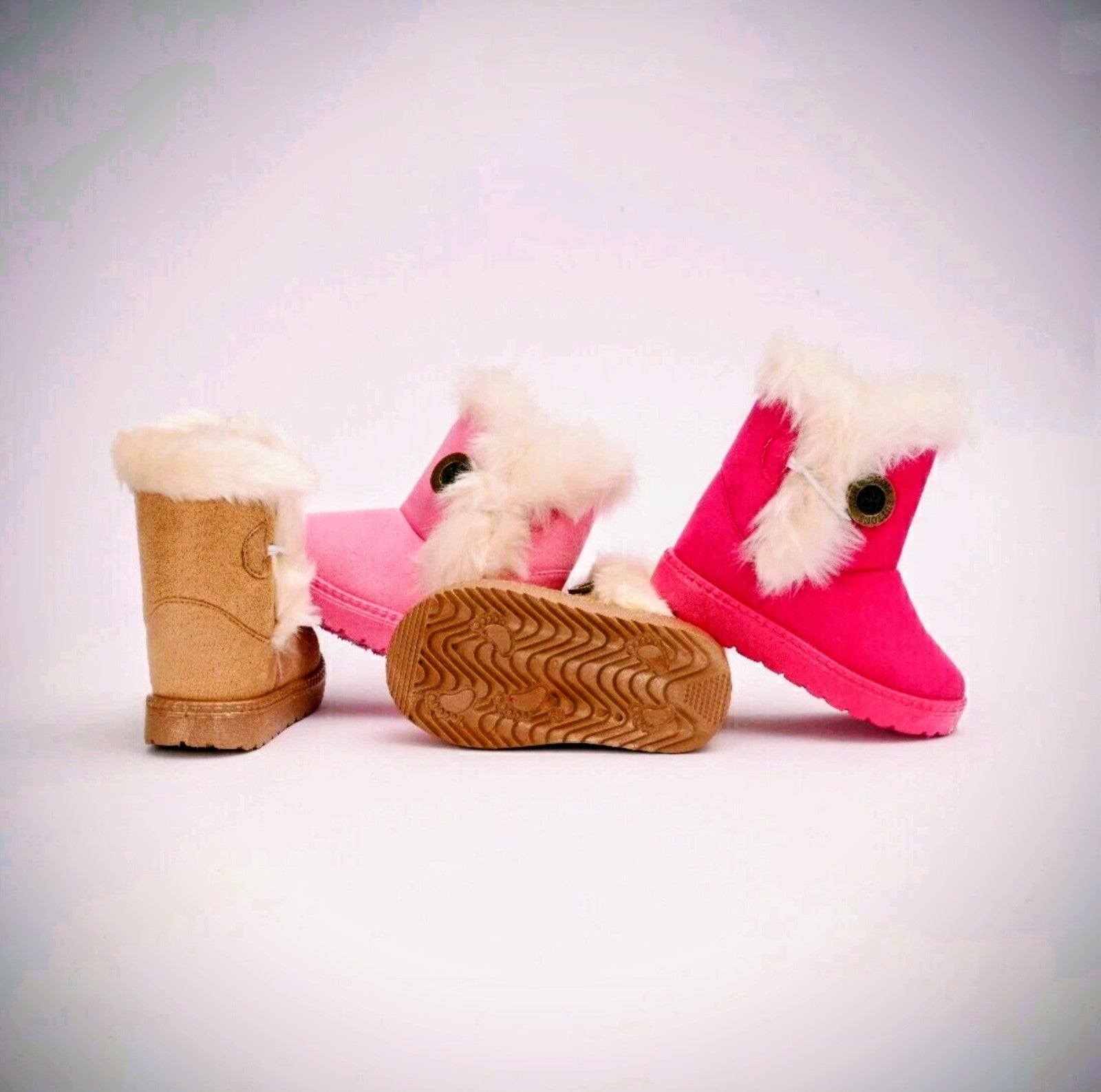 Kids Winter Warm Ankle Snow Boots Boys Girls Pull On Fur Lined Toddlers Shoes