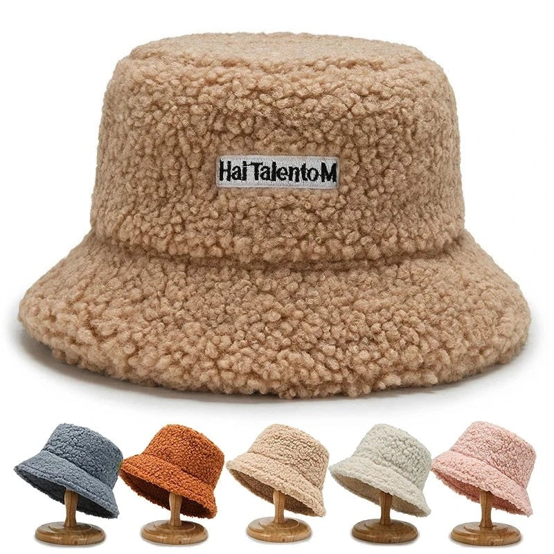Women Girls Faux Fur Bucket Hat Plush Warm Fisherman Hat Outdoor Windproof