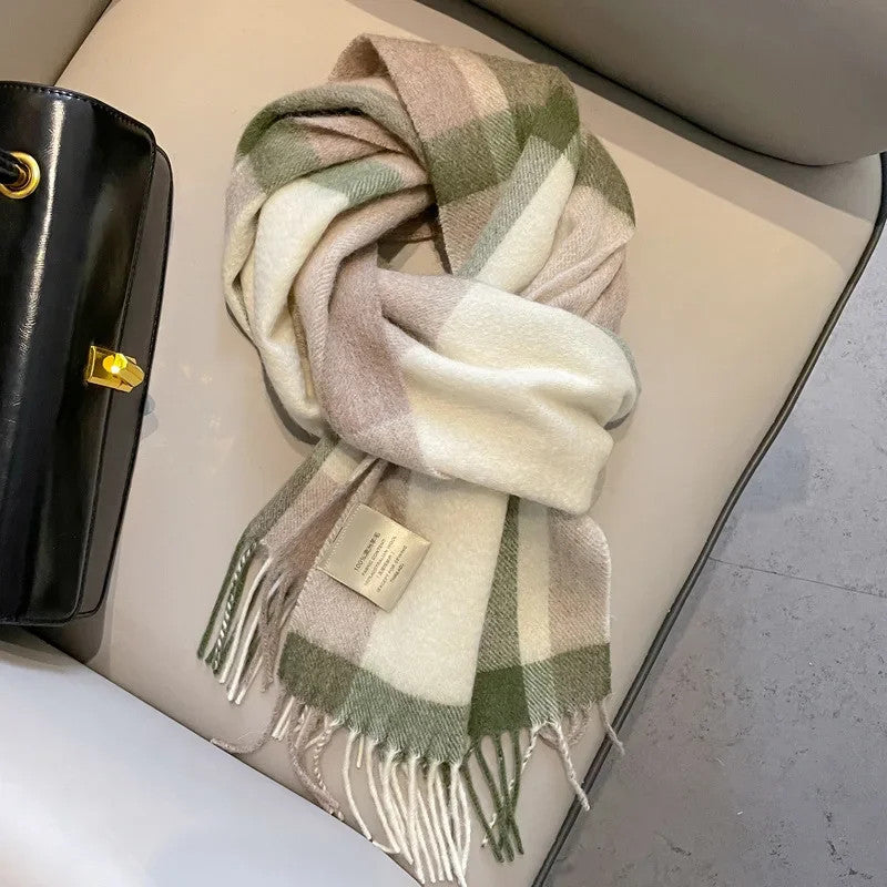 High Quality 100% Pure Wool Plaid Scarf Women Couples Winter Autumn Soft Warm