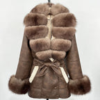 Women's Large Faux Fur Leather Jacket Warm Autumn Winter Outwear High Street