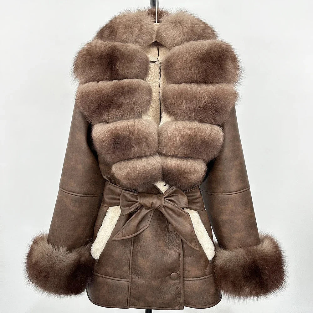 Women's Large Faux Fur Leather Jacket Warm Autumn Winter Outwear High Street
