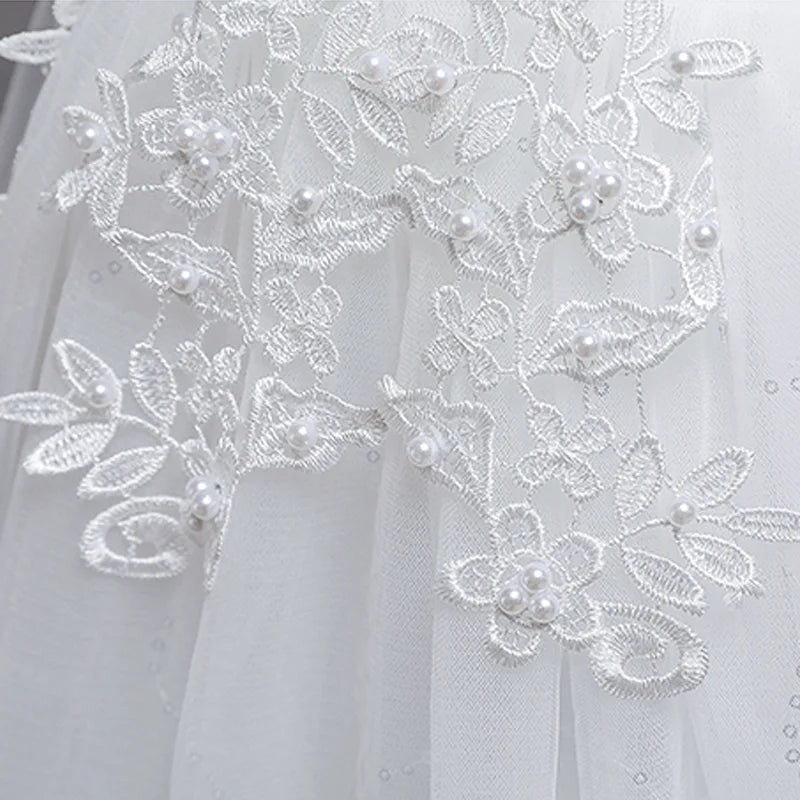 Girls White Lace Pearl Flower Princess Dress For Sequins Sleeveless First