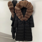 Real Faux Fur Collar Puffer Jacket Duck Down Thick Coat For Women