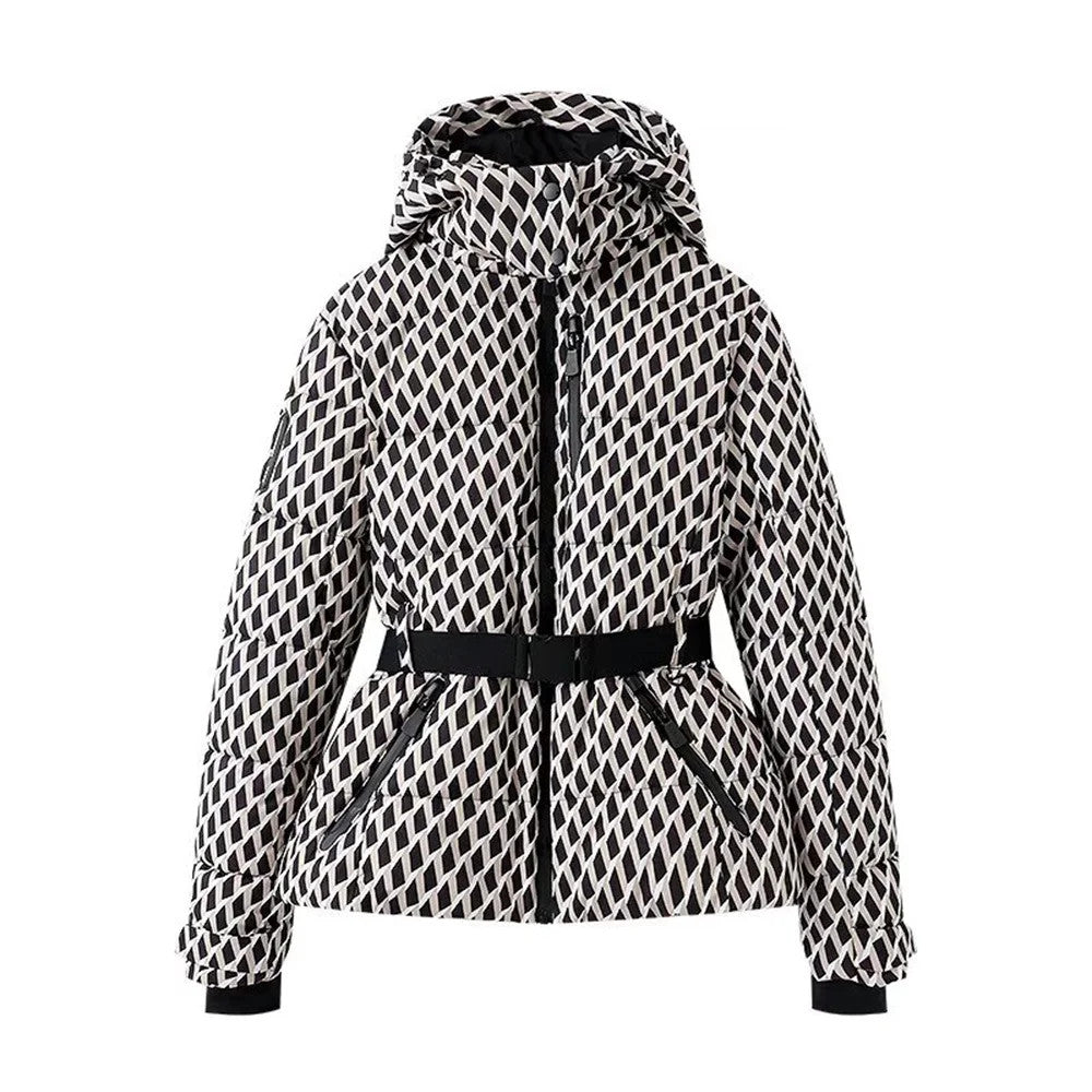 Women's warm skiing series waist down cotton jacket winter new hooded slim fit