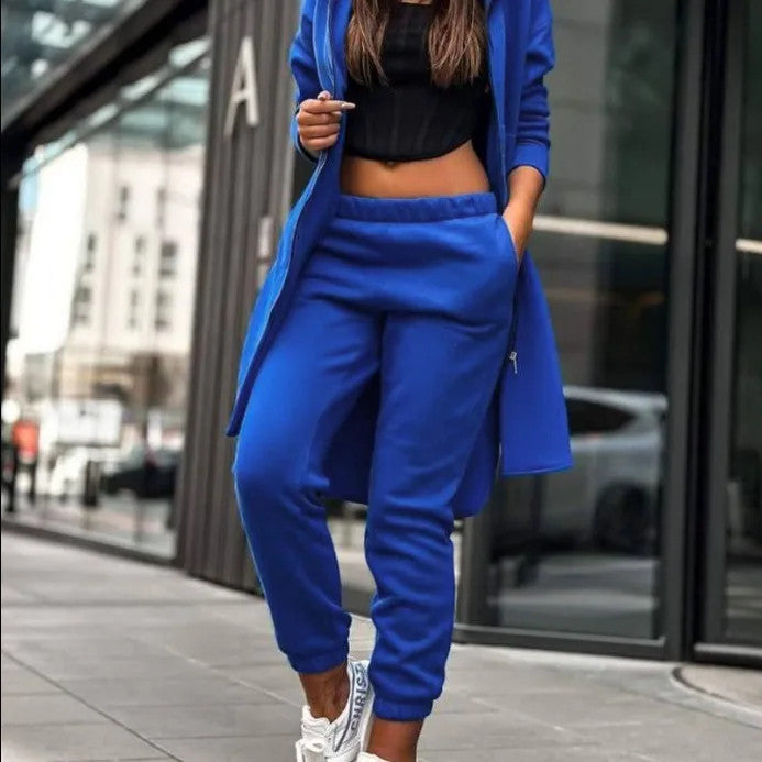 Women's Hooded Zipper Long Coats Tracksuit