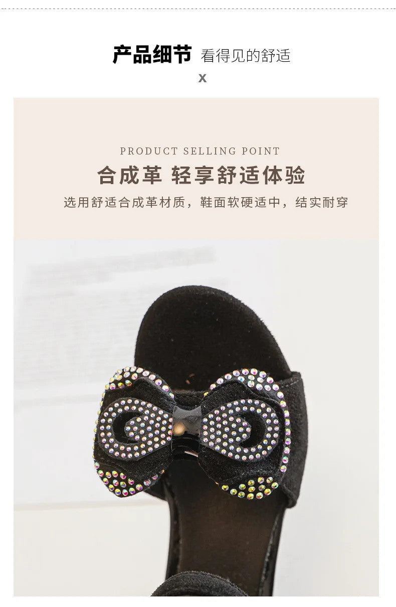 Girls' Sandals Summer New High Heel Soft-soled Princess Shoes Fashion Bow Roman