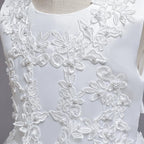 Girls White Lace Pearl Flower Princess Dress For Sequins Sleeveless First