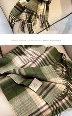 High Quality 100% Pure Wool Plaid Scarf Women Couples Winter Autumn Soft Warm