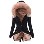 Women's Faux Fur Collar Hooded Warm Cotton Jacket