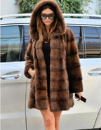 Women's mink fur coat medium long hooded Jacket