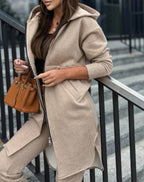 Women's Hooded Zipper Long Coats Tracksuit