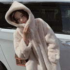 Winter Women's Faux Rabbit Fur Coat Hooded Thick And Plush Jacket