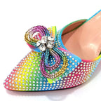 Women's Rhinestone Bow Side Italian Party Shoes And Bags Set