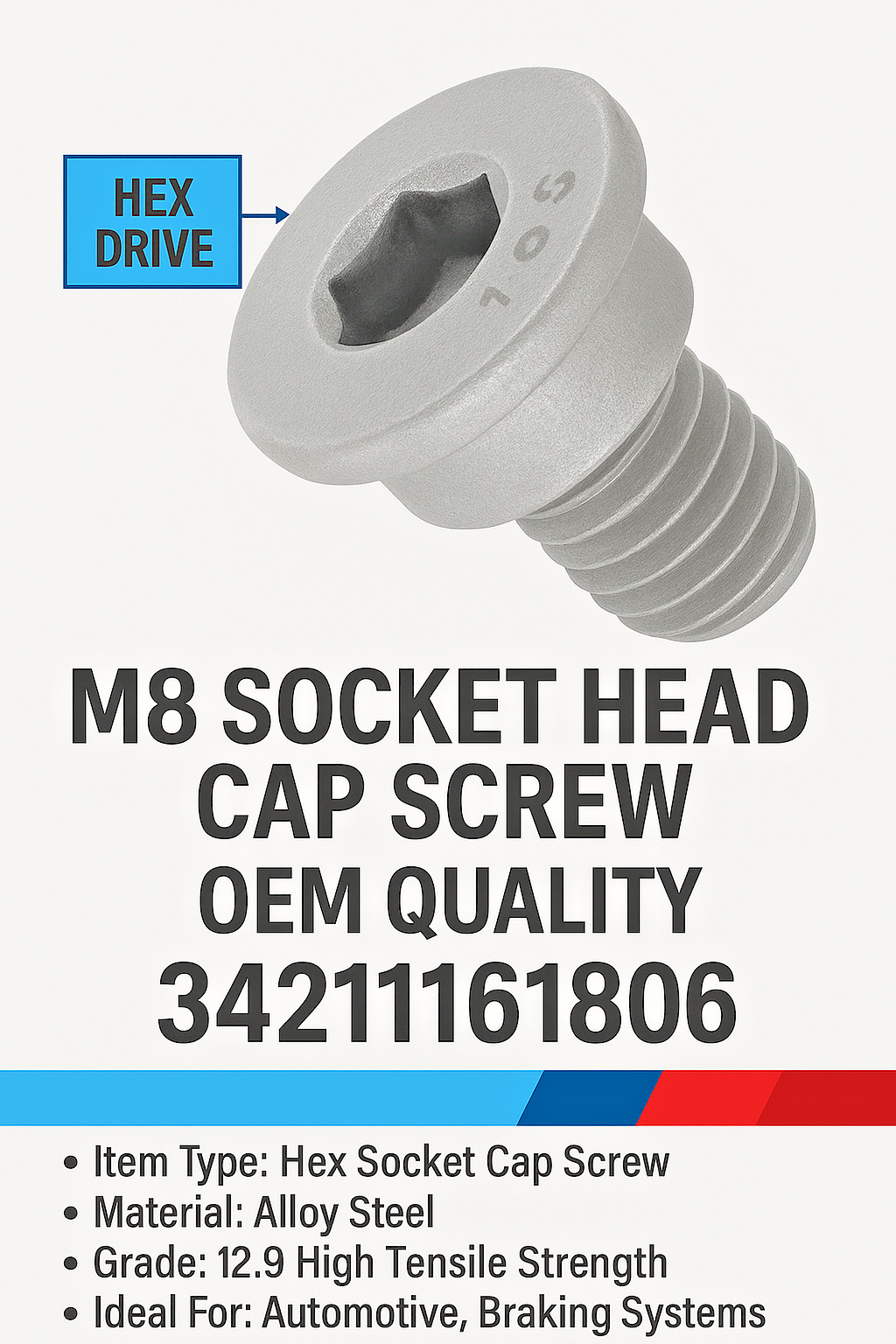 BMW Brake Disc Securing Hex Bolt Screw Fastener Fits 1 2 3 4 5 6 7  Series X3 X5