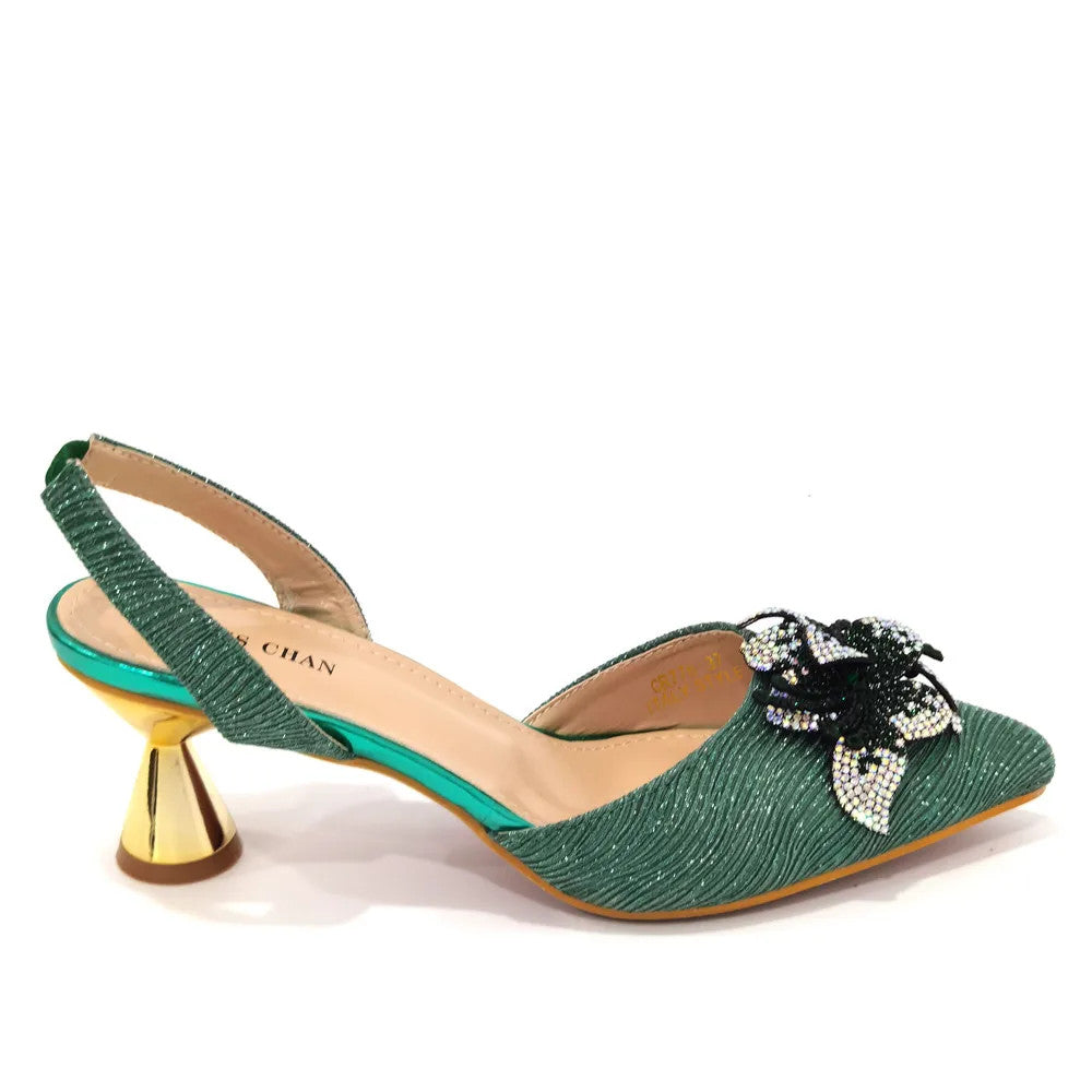 FASHION SHOE Sandals Women 2022 High Heels sexy Green Color Rhinestone Flowers
