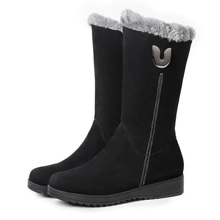 Warm Chelsea High Fur Boots Women 2025 Winter Shoes for Women Chunky Mid-calf