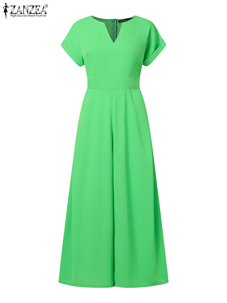 ZANZEA Summer Overalls Women 2024 Elegant Jumpsuits Holiday Casual Short Sleeve