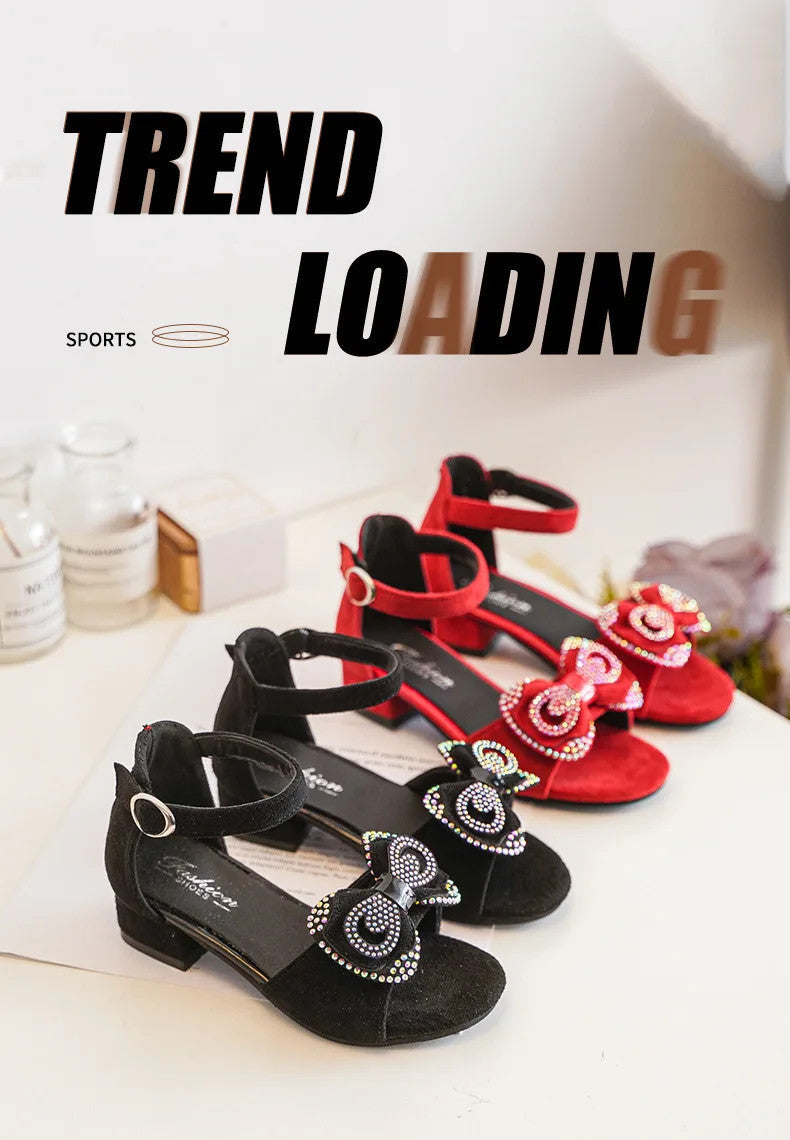 Girls' Sandals Summer New High Heel Soft-soled Princess Shoes Fashion Bow Roman