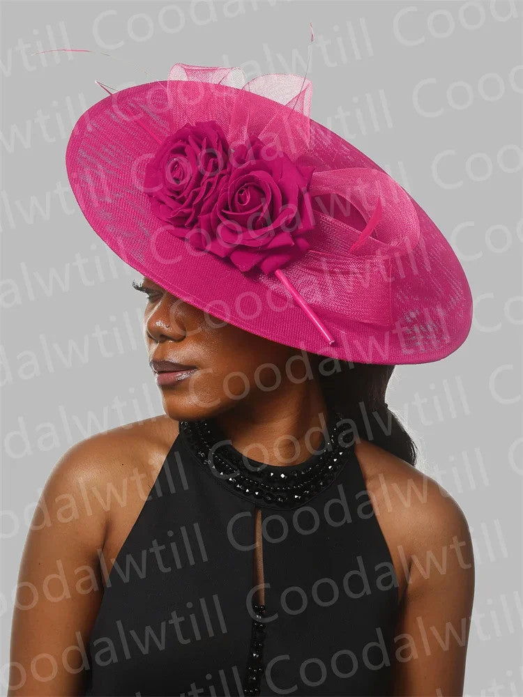 Big Flower Fascinators Hat Headpiece Women Kentucky Church Millinery Cap Ladies
