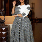 Elegant Rich Dashiki Traditional African Gowns for Women 3/4 Sleeve for Party
