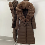 Real Faux Fur Collar Puffer Jacket Duck Down Thick Coat For Women