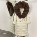 Real Faux Fur Collar Puffer Jacket Duck Down Thick Coat For Women