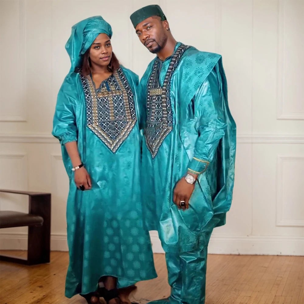 Elegant African Dresses for Women Traditional Bazin Embroidery Wedding Party