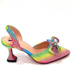 Women's Rhinestone Bow Side Italian Party Shoes And Bags Set
