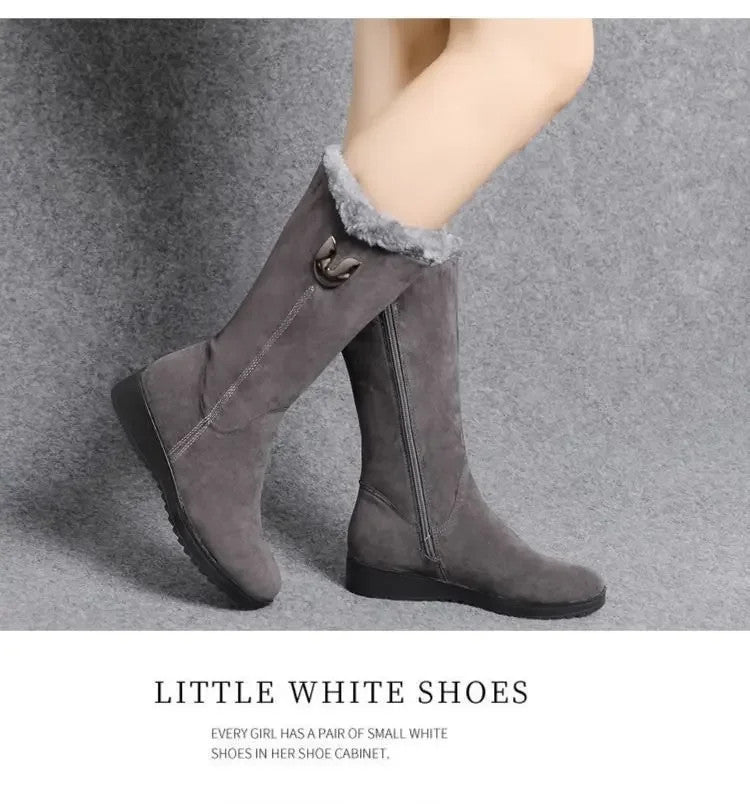 Warm Chelsea High Fur Boots Women 2025 Winter Shoes for Women Chunky Mid-calf