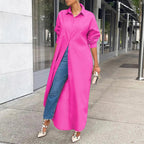 Women Shirt Windproof Shirt Dress Versatile Hem Stylish Autumn Winter Solid