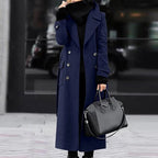 Women's Woollen Double-breasted Mid-calf Long Sleeves Jacket