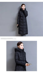 Winter Hooded Jacket Over The Knee Long Thick Women's Slim-Fitting Down Padded