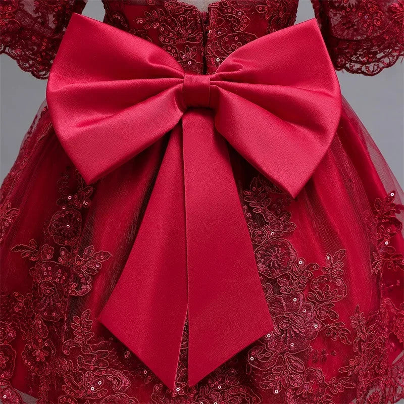 Girls And Toddler Long Sleeve Lace Birthday Tutu Princess Dress